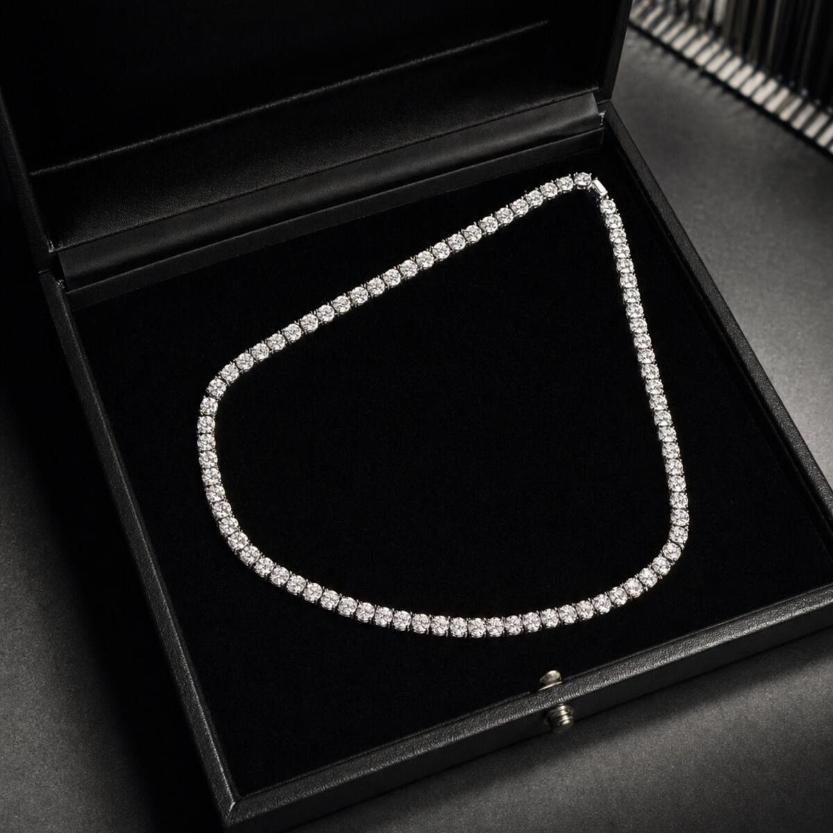 Platinum Overlay Moissanite Tennis Necklace - 20 inch, 4mm