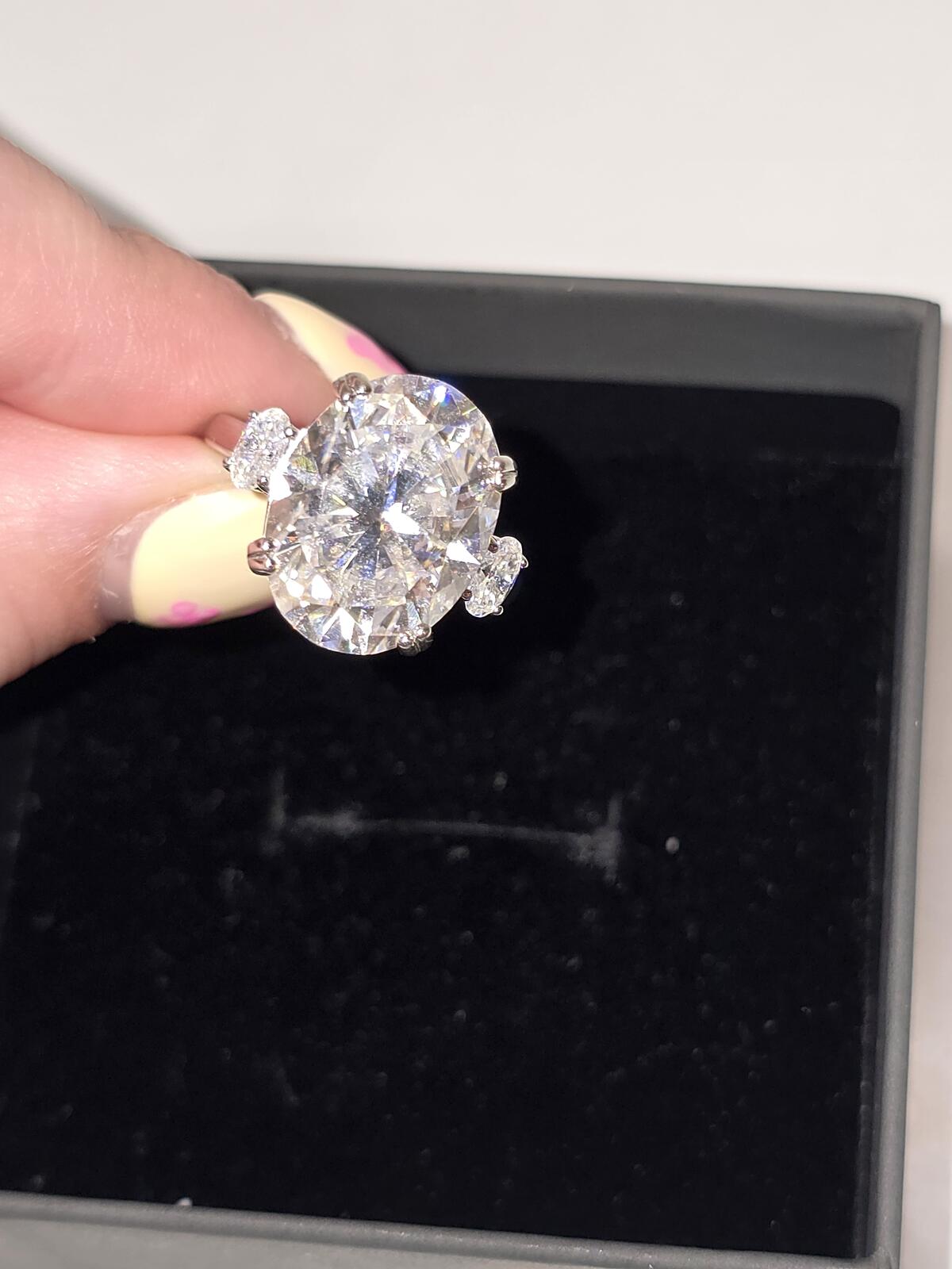 Oval Cut 10.48ct Moissanite Ring with Platinum Overlay