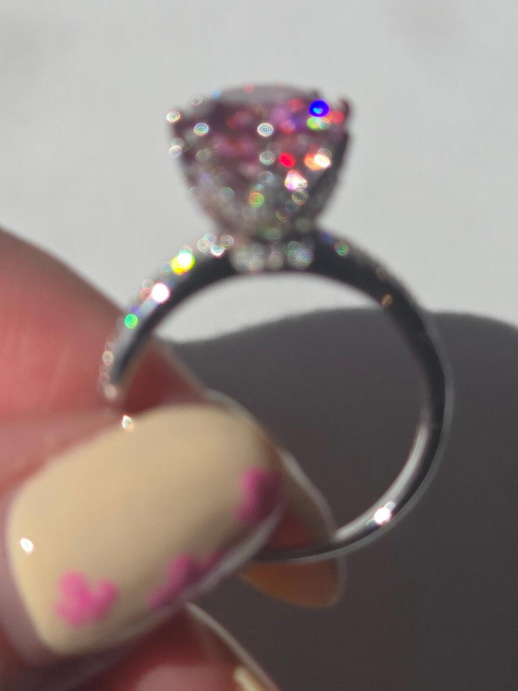 Pink Lotus & Moissanite Solitare Ring in Rhodium 2.91ct