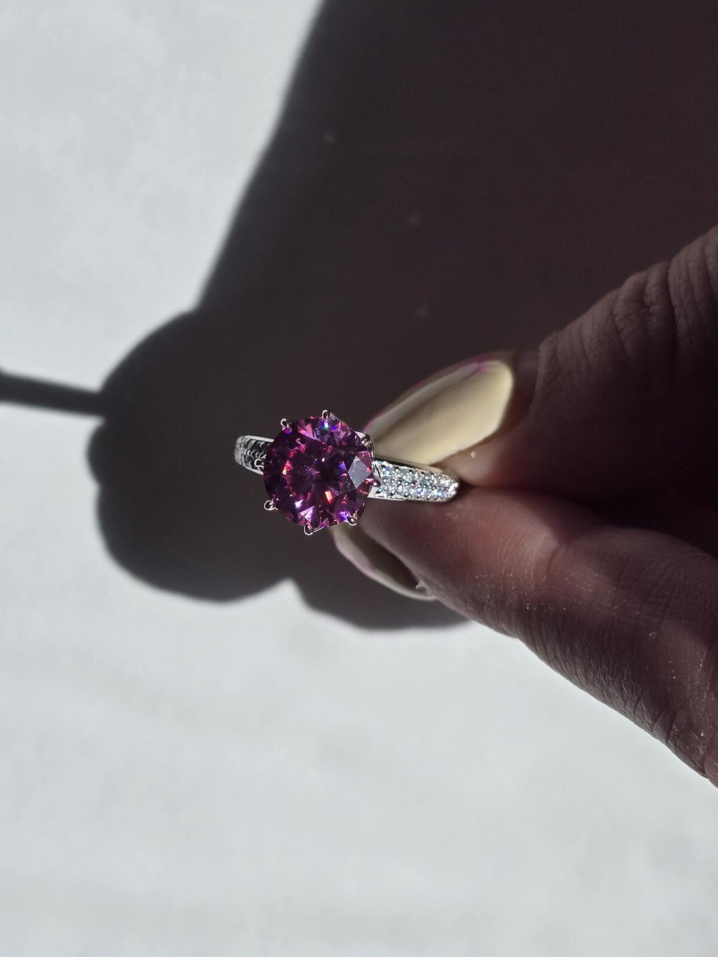 Pink Lotus & Moissanite Solitare Ring in Rhodium 2.91ct