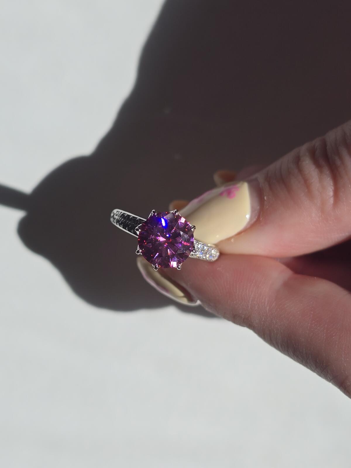 Pink Lotus & Moissanite Solitare Ring in Rhodium 2.91ct