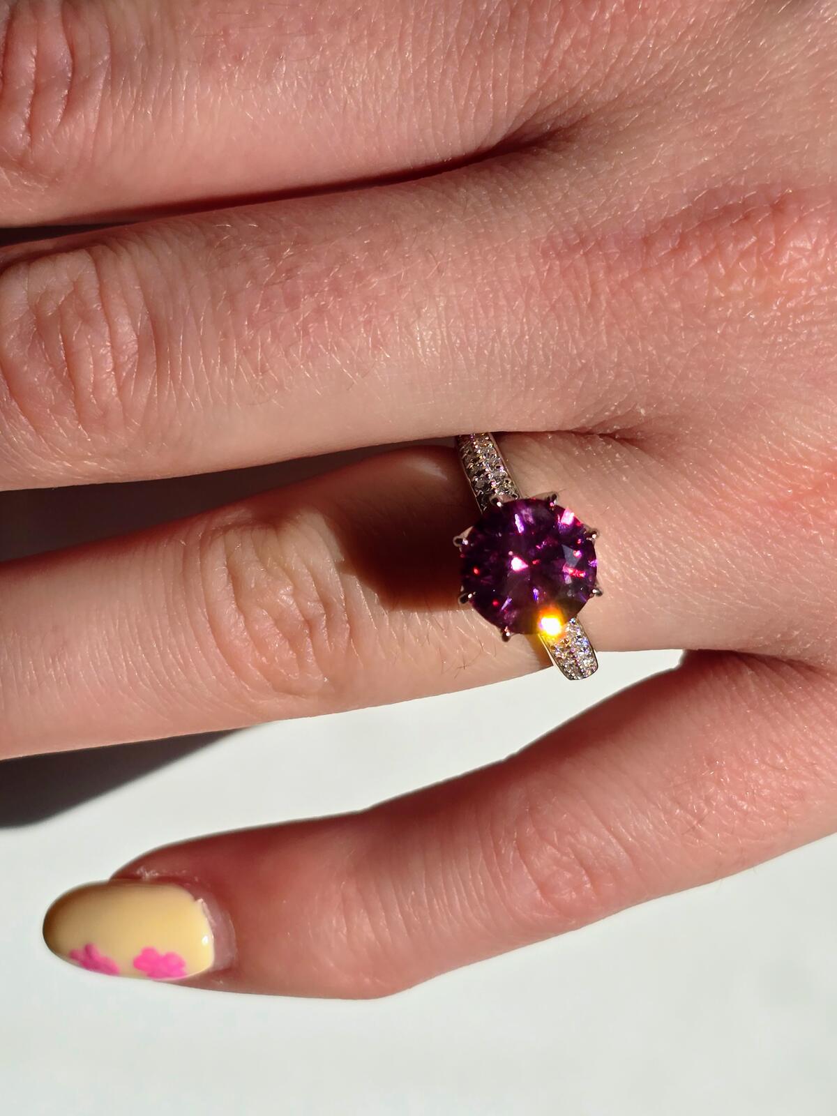 Pink Lotus & Moissanite Solitare Ring in Rhodium 2.91ct