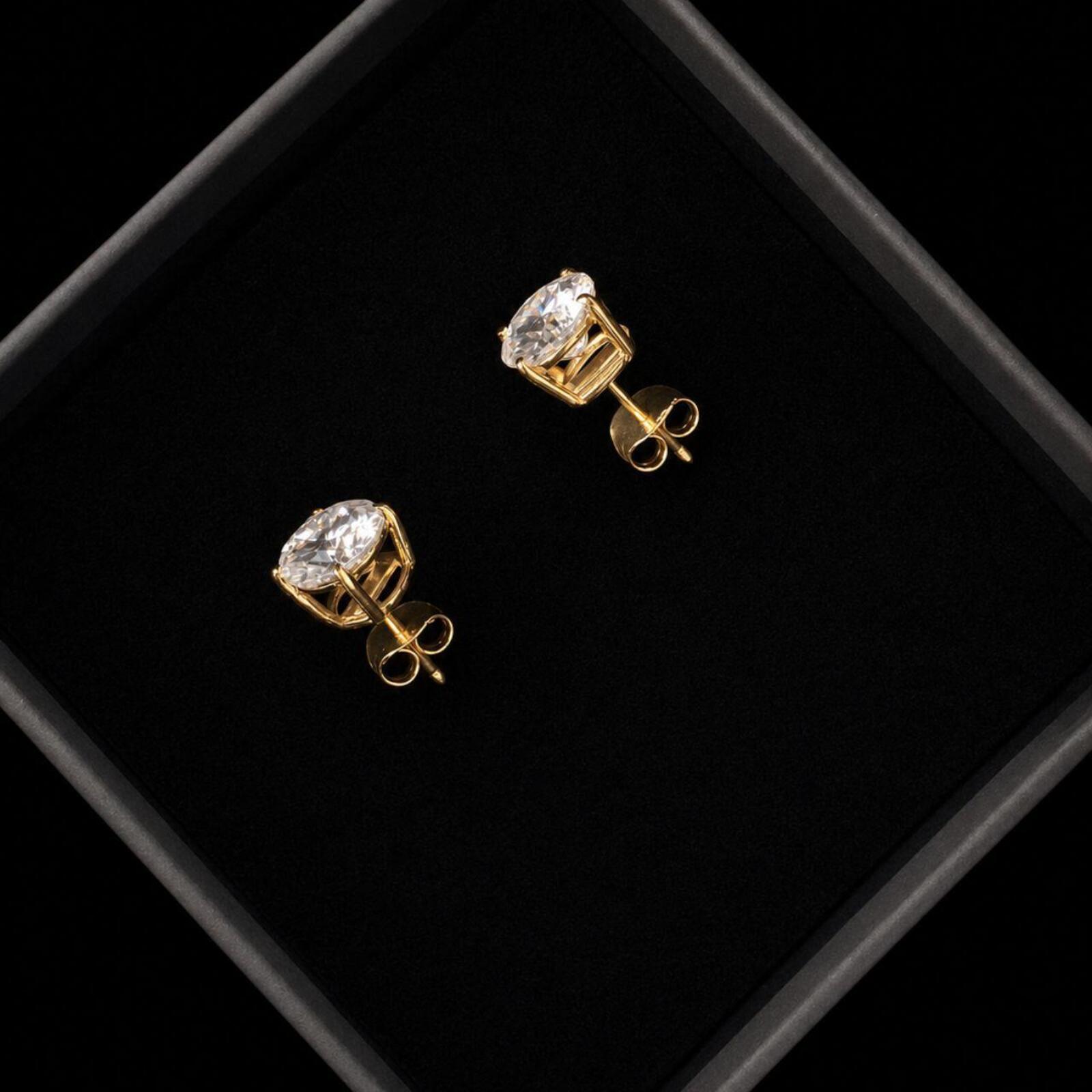 Elegant classic stud earrings featuring 1ct round moissanite stones with D Colour and VVS1 Clarity for exceptional brilliance and clarity.