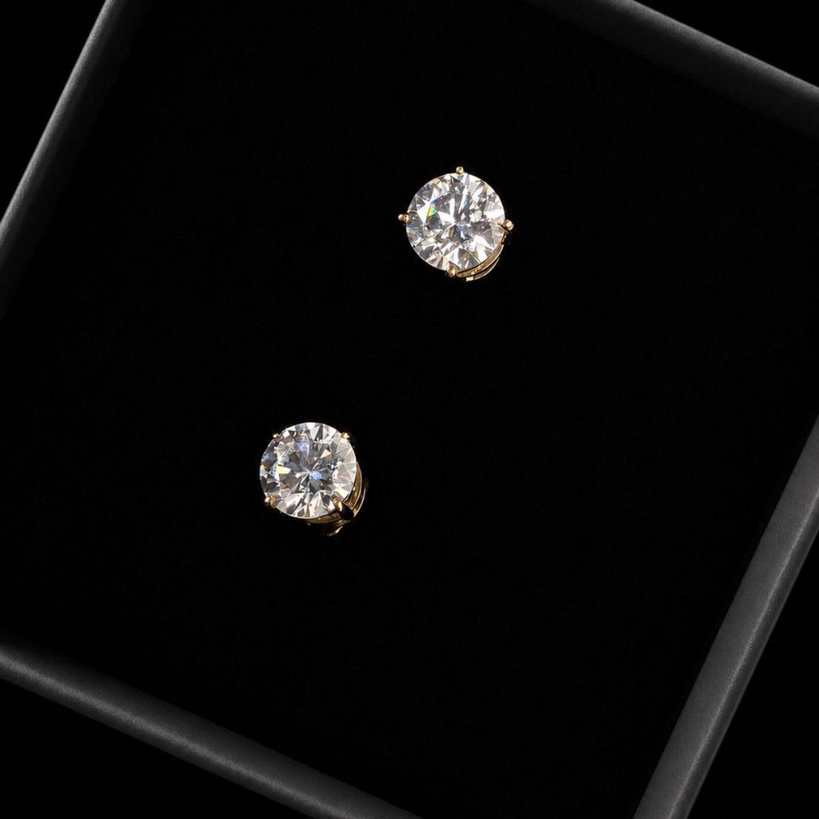 Elegant classic stud earrings featuring 1ct round moissanite stones with D Colour and VVS1 Clarity for exceptional brilliance and clarity.