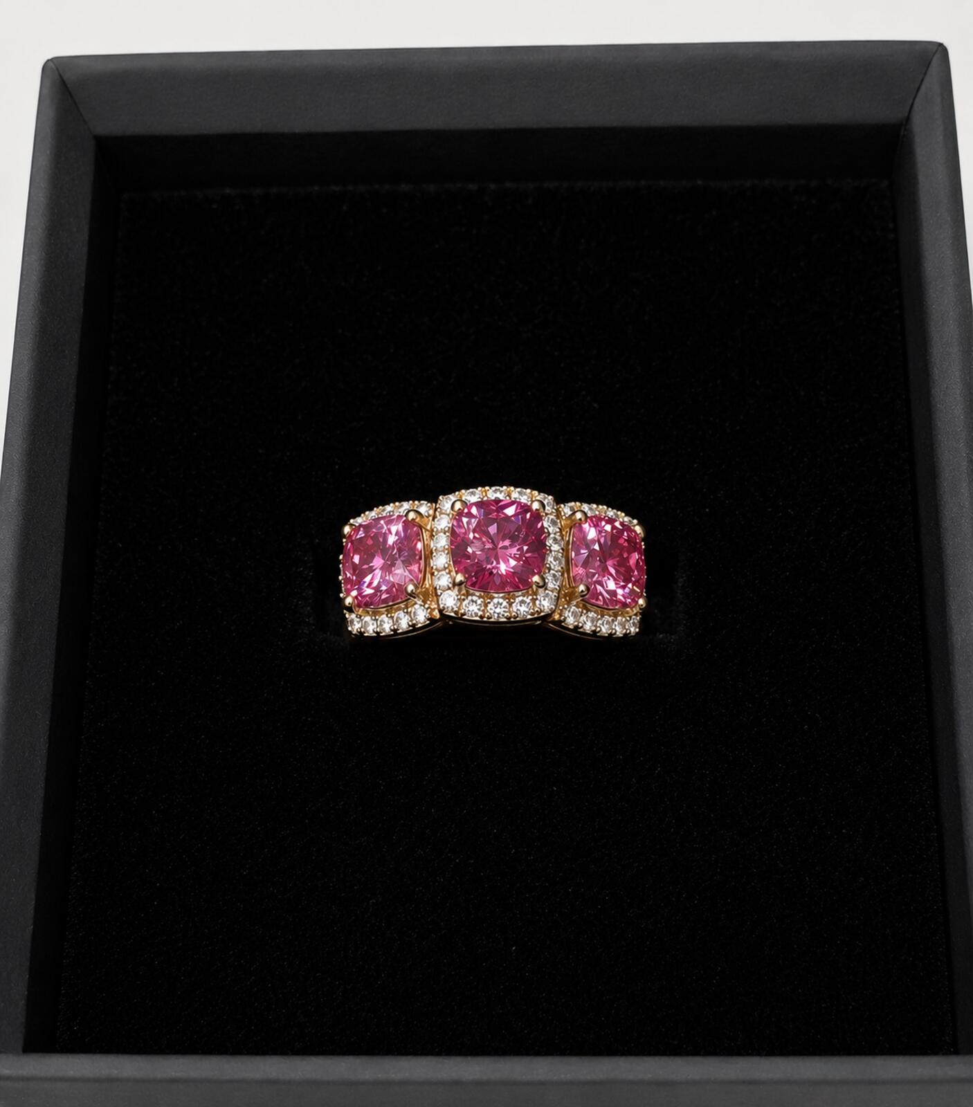 Cushion Cut Pink 3.45ct Moissanite Ring 8K Vermeil Rose Gold
