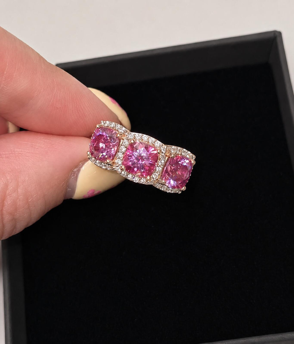 Cushion Cut Pink 3.45ct Moissanite Ring 8K Vermeil Rose Gold