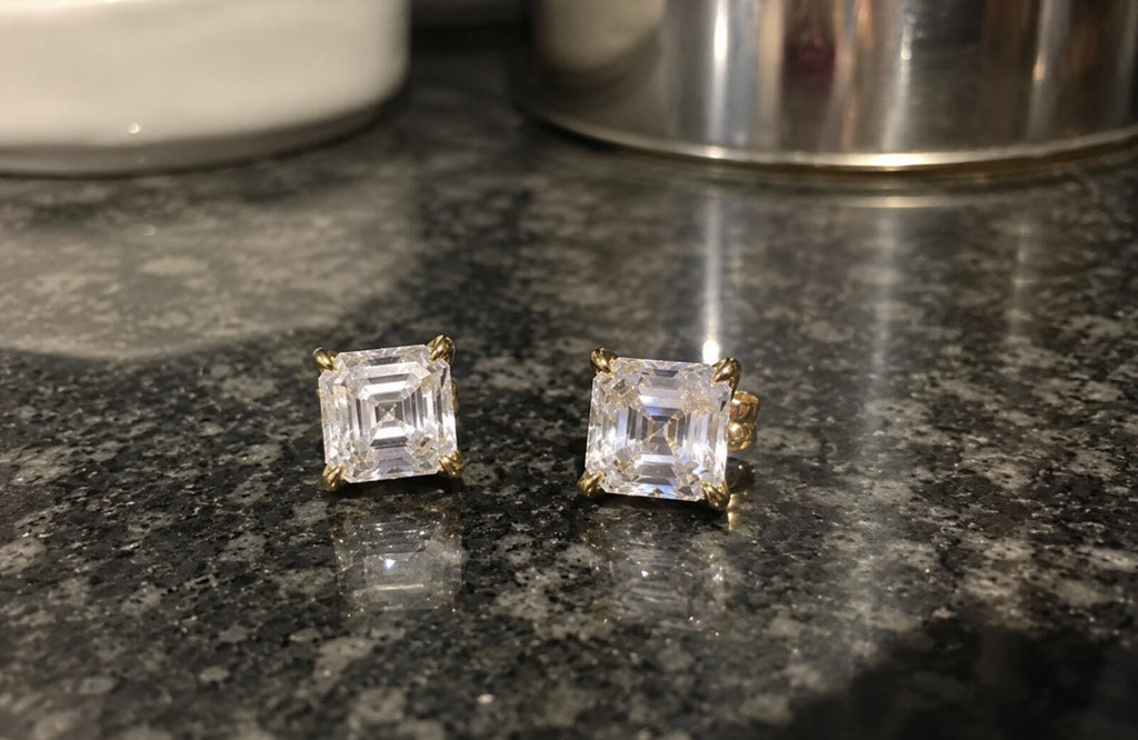 Square Cut Stud Earrings 2ct 14k gold finish