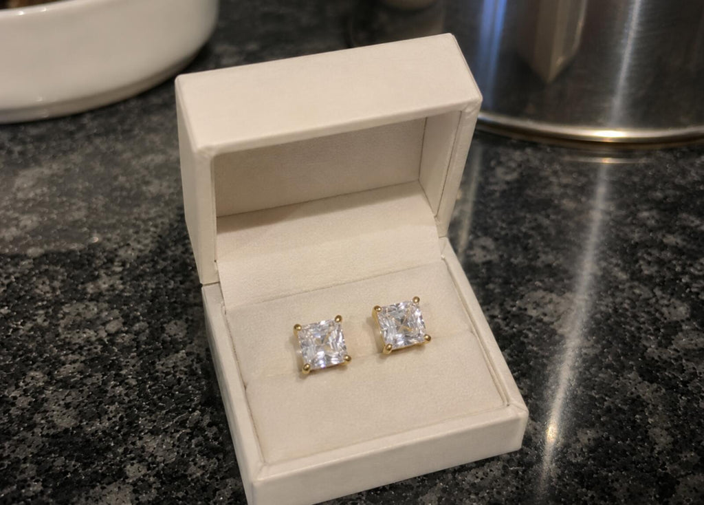 Square Cut Stud Earrings 2ct 14k gold finish