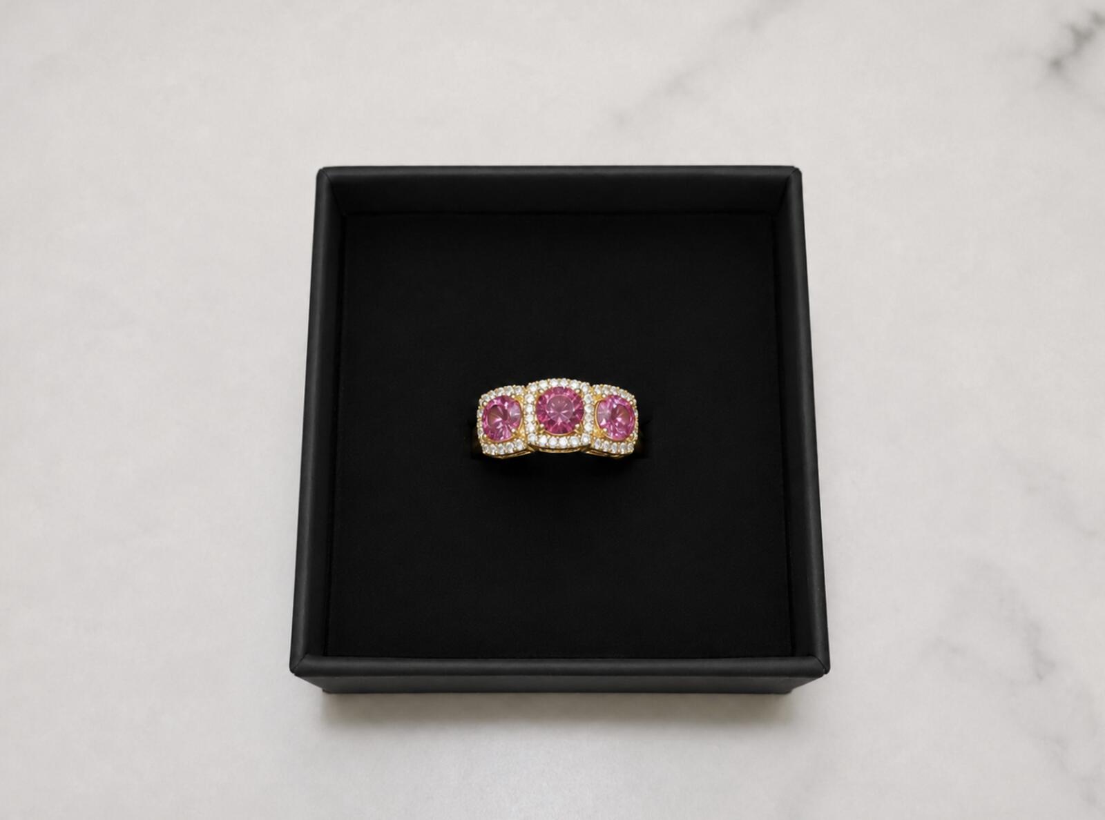 Cushion Cut Pink 3.45ct Moissanite Ring 8K Vermeil Rose Gold