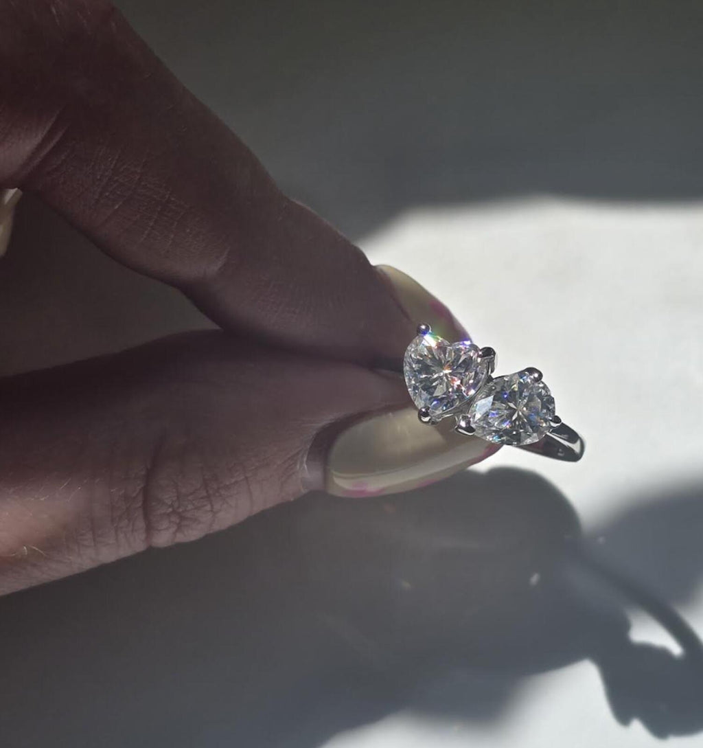2.4ct TCW moissanite toi-et-moi ring platinum overlay