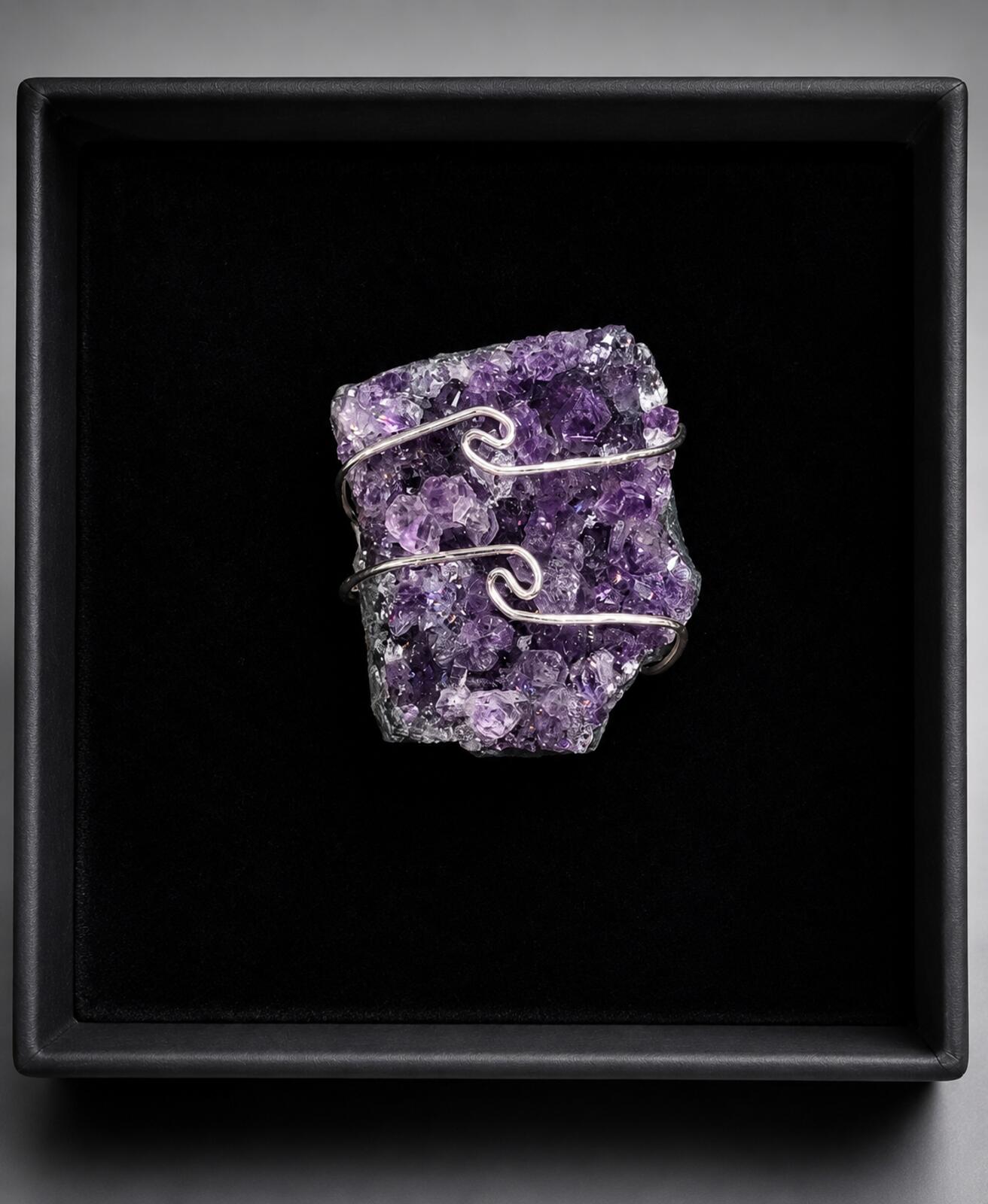 Handcrafted Amethyst Crystal Ring with Platinum Overlay