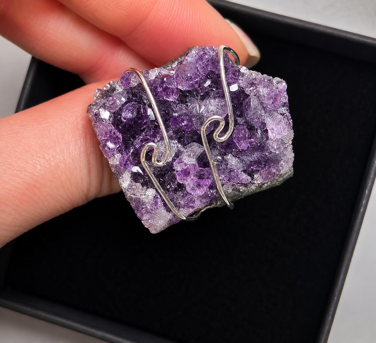 Handcrafted Amethyst Crystal Ring with Platinum Overlay