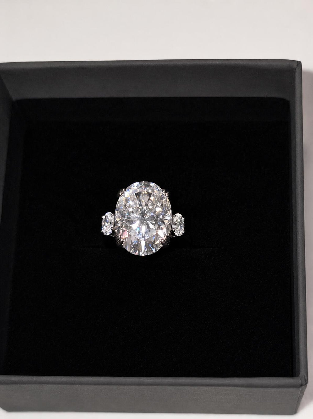Oval Cut 10.48ct Moissanite Ring with Platinum Overlay