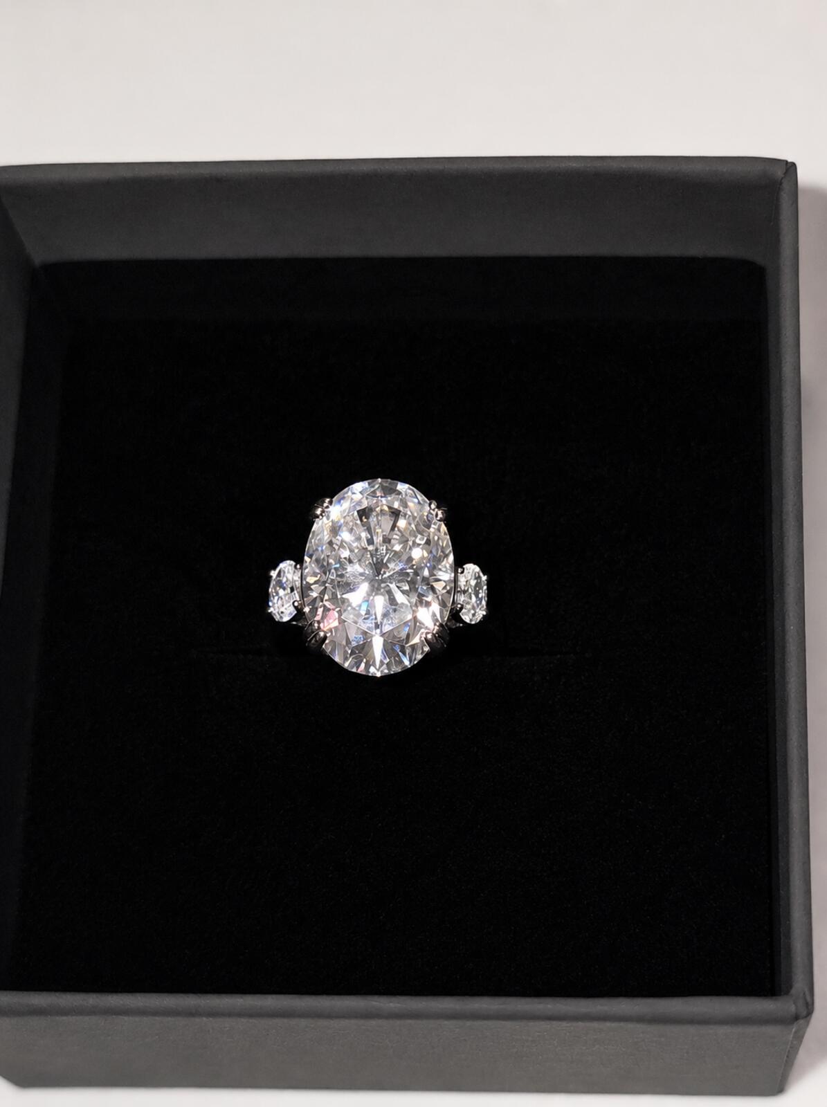 Oval Cut 10.48ct Moissanite Ring with Platinum Overlay