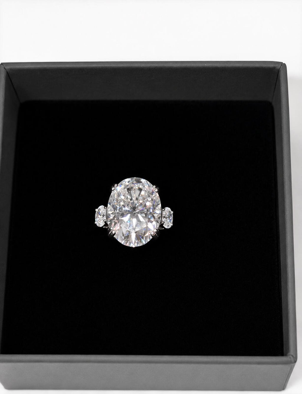 Oval Cut 10.48ct Moissanite Ring with Platinum Overlay