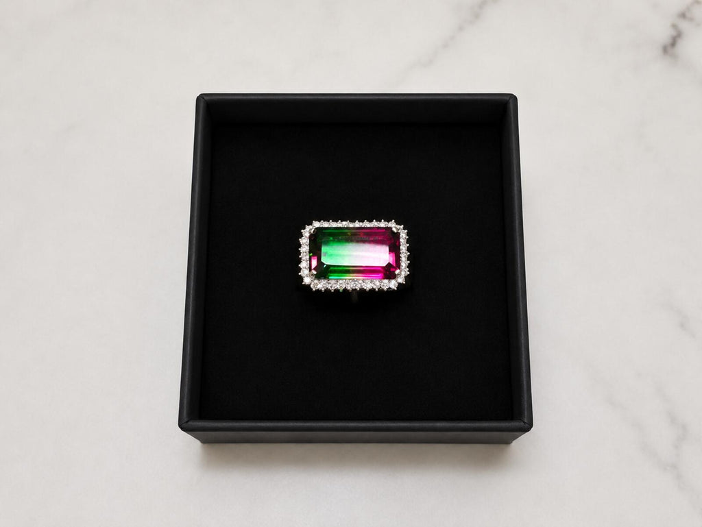 925 Ring with Platinum Overlay and watermelon opal