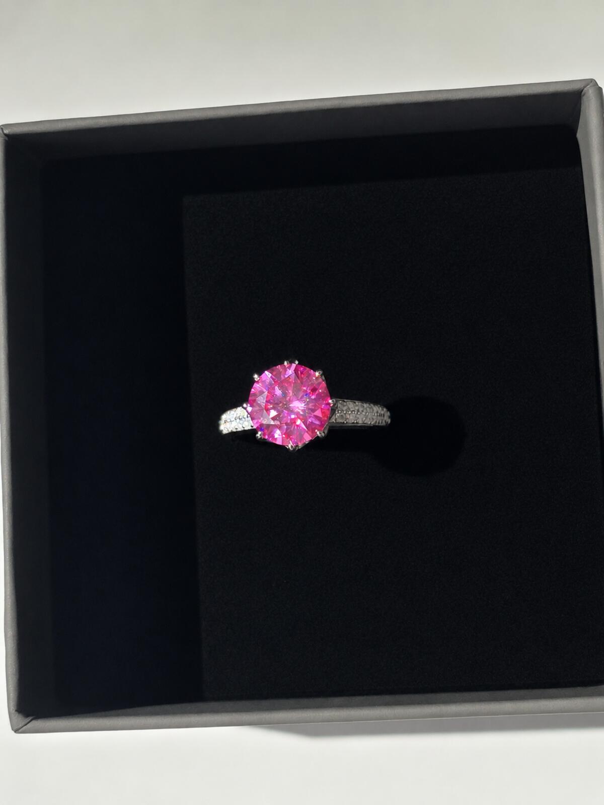 Pink Lotus & Moissanite Solitare Ring in Rhodium 2.91ct