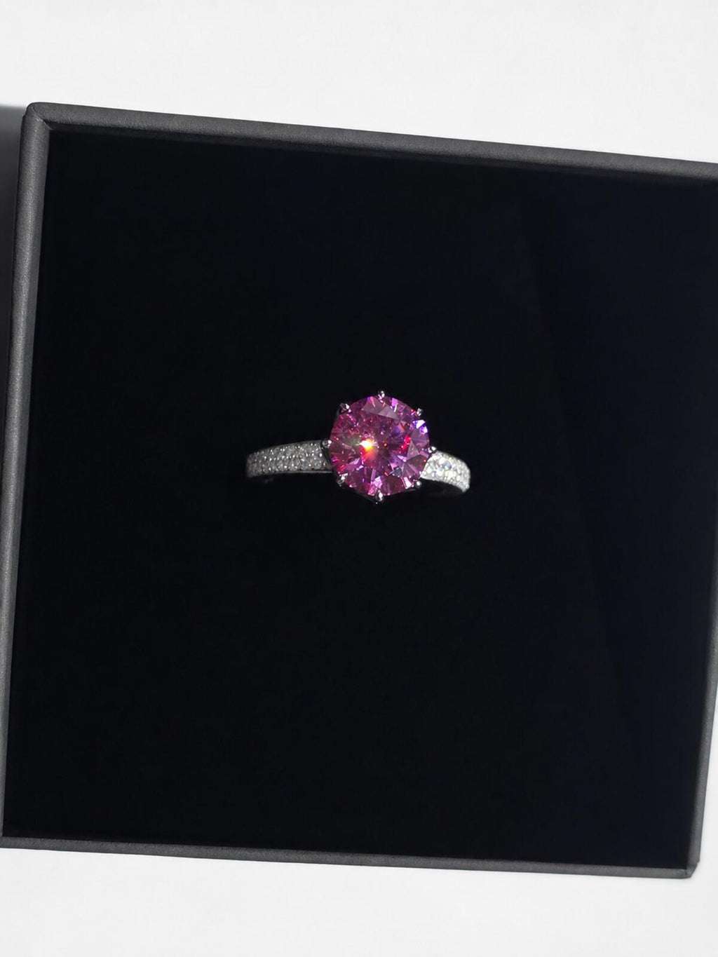 Pink Lotus & Moissanite Solitare Ring in Rhodium 2.91ct