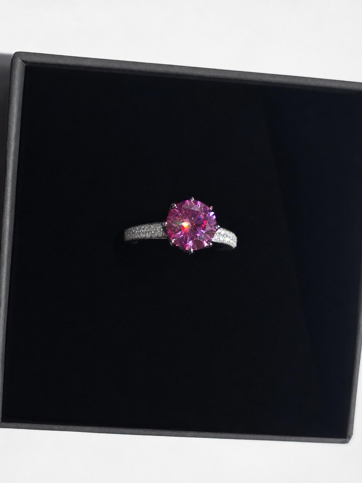 Pink Lotus & Moissanite Solitare Ring in Rhodium 2.91ct
