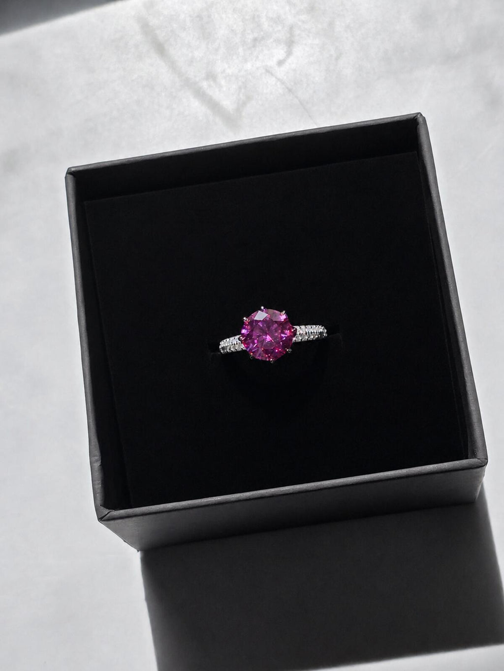 Pink Lotus & Moissanite Solitare Ring in Rhodium 2.91ct