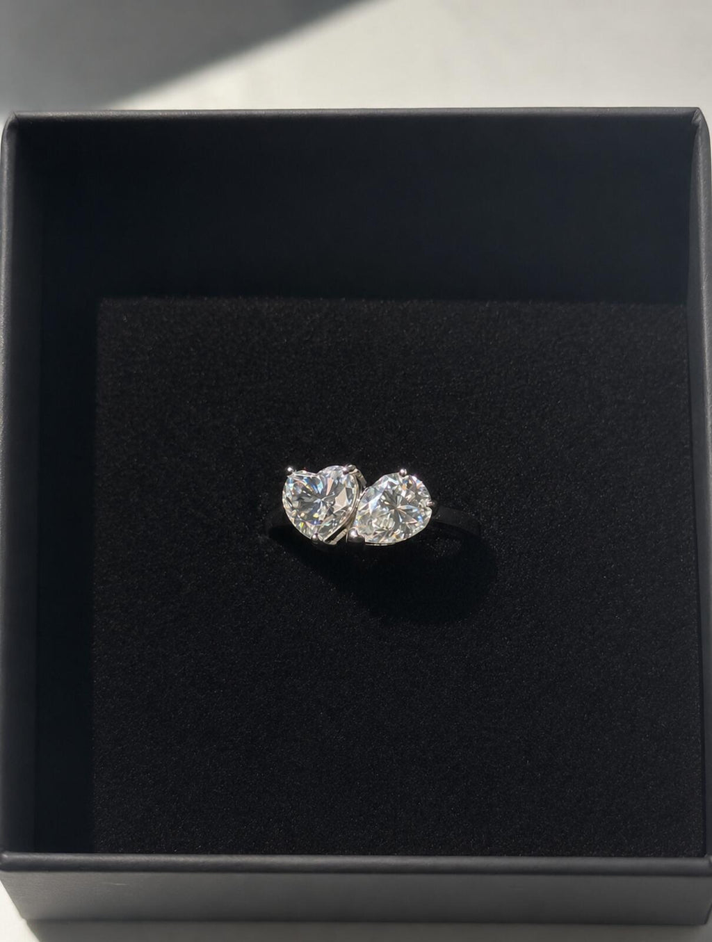 2.4ct TCW moissanite toi-et-moi ring platinum overlay