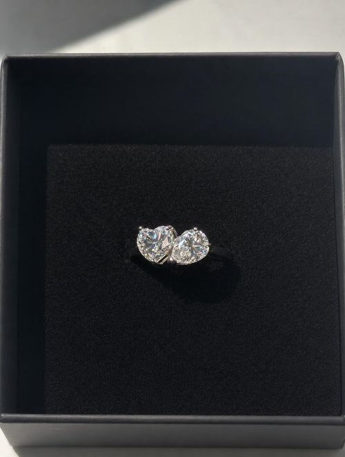 2.4ct TCW moissanite toi-et-moi ring platinum overlay