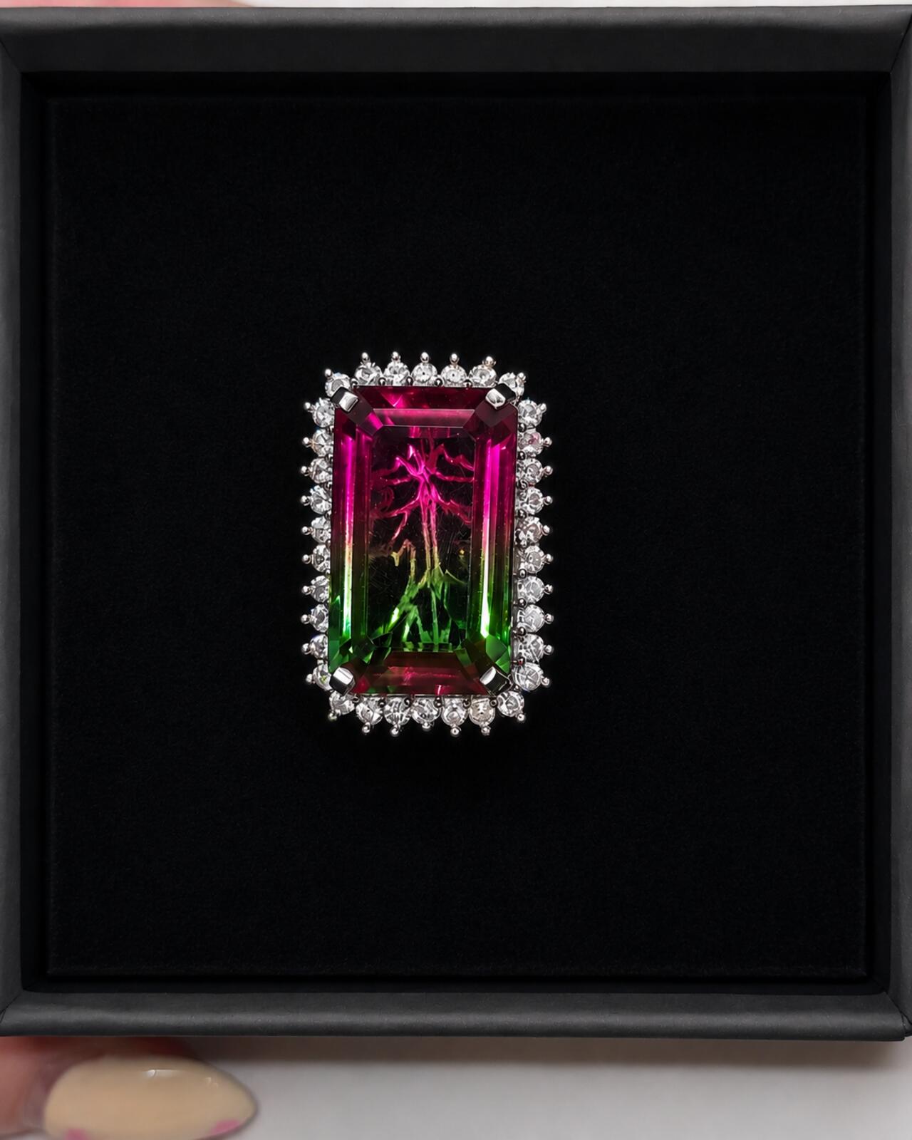 925 Ring with Platinum Overlay and watermelon opal