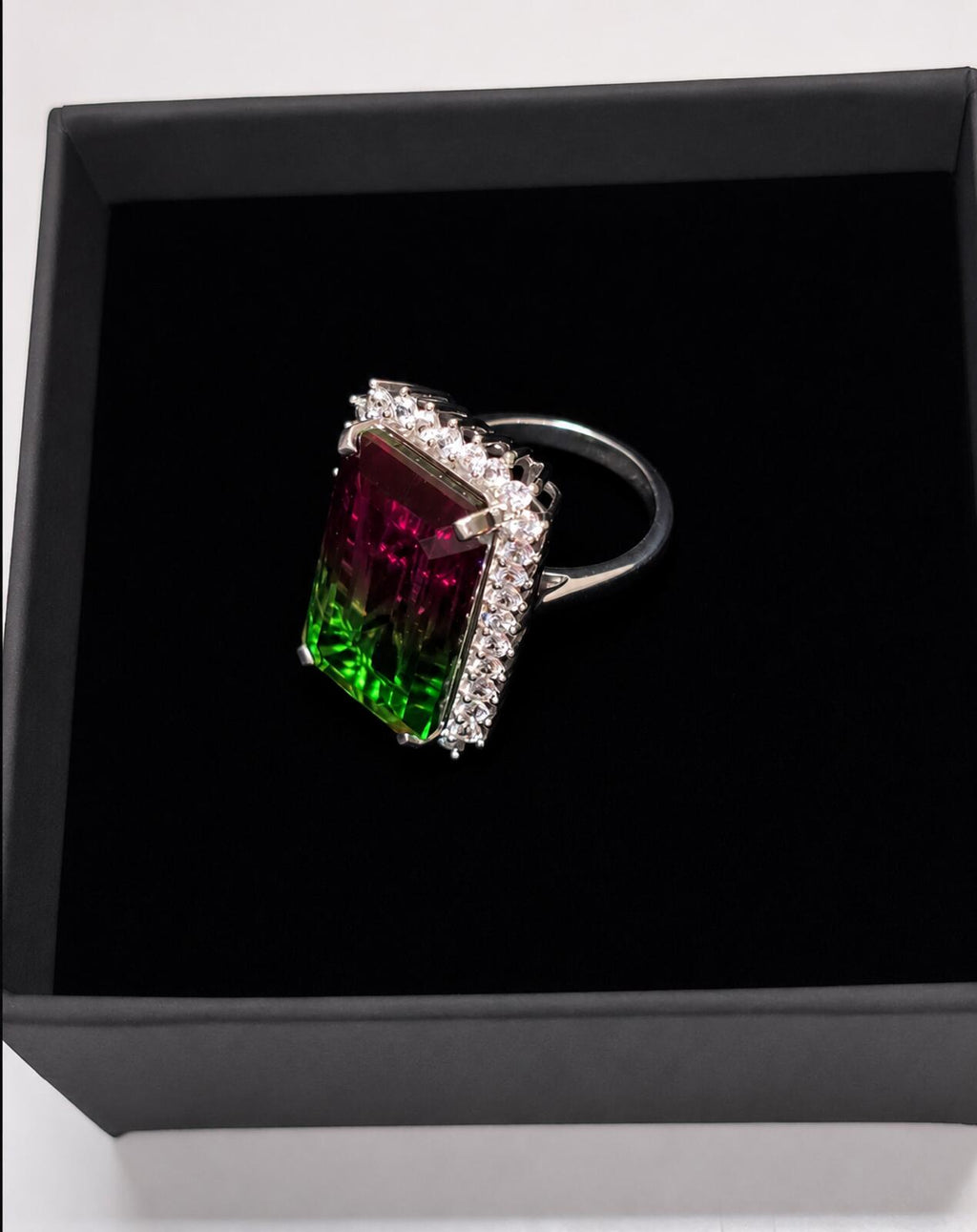 925 Ring with Platinum Overlay and watermelon opal