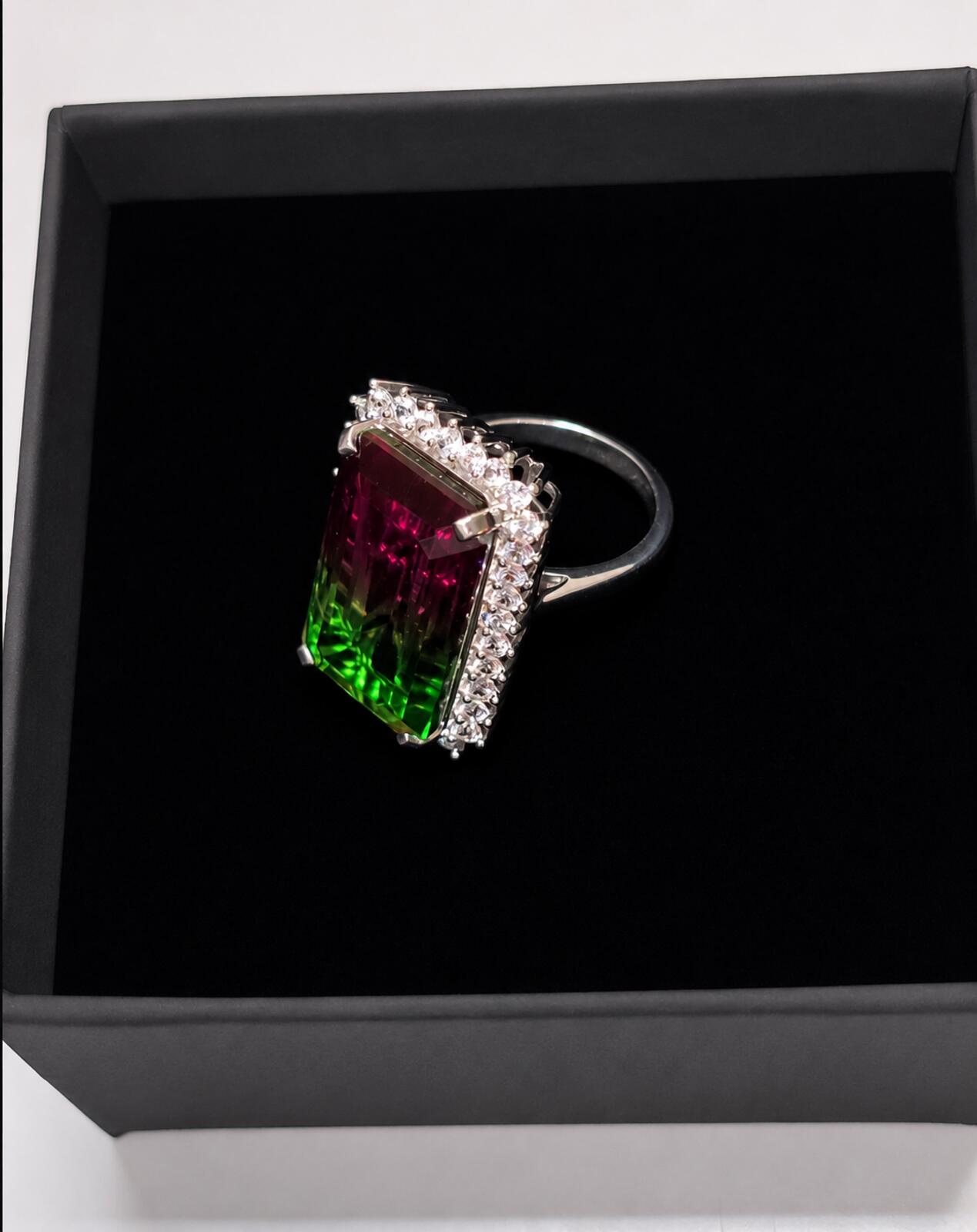 925 Ring with Platinum Overlay and watermelon opal