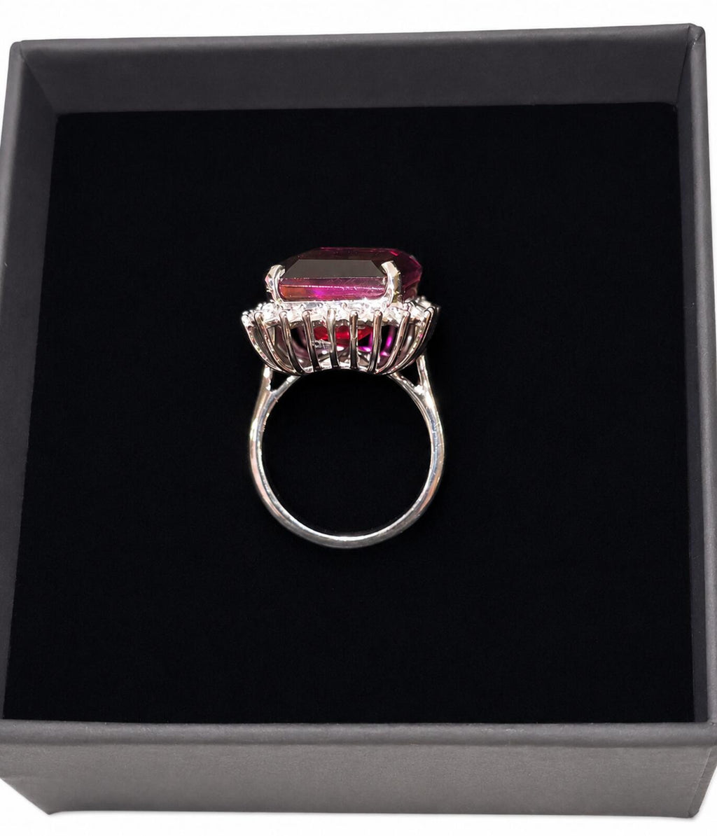 925 Ring with Platinum Overlay and watermelon opal