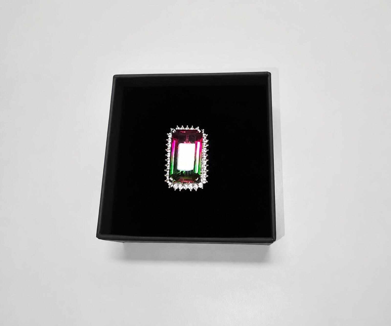 925 Ring with Platinum Overlay and watermelon opal
