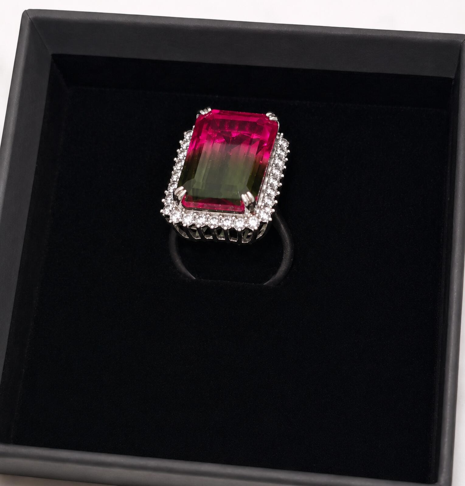 925 Ring with Platinum Overlay and watermelon opal