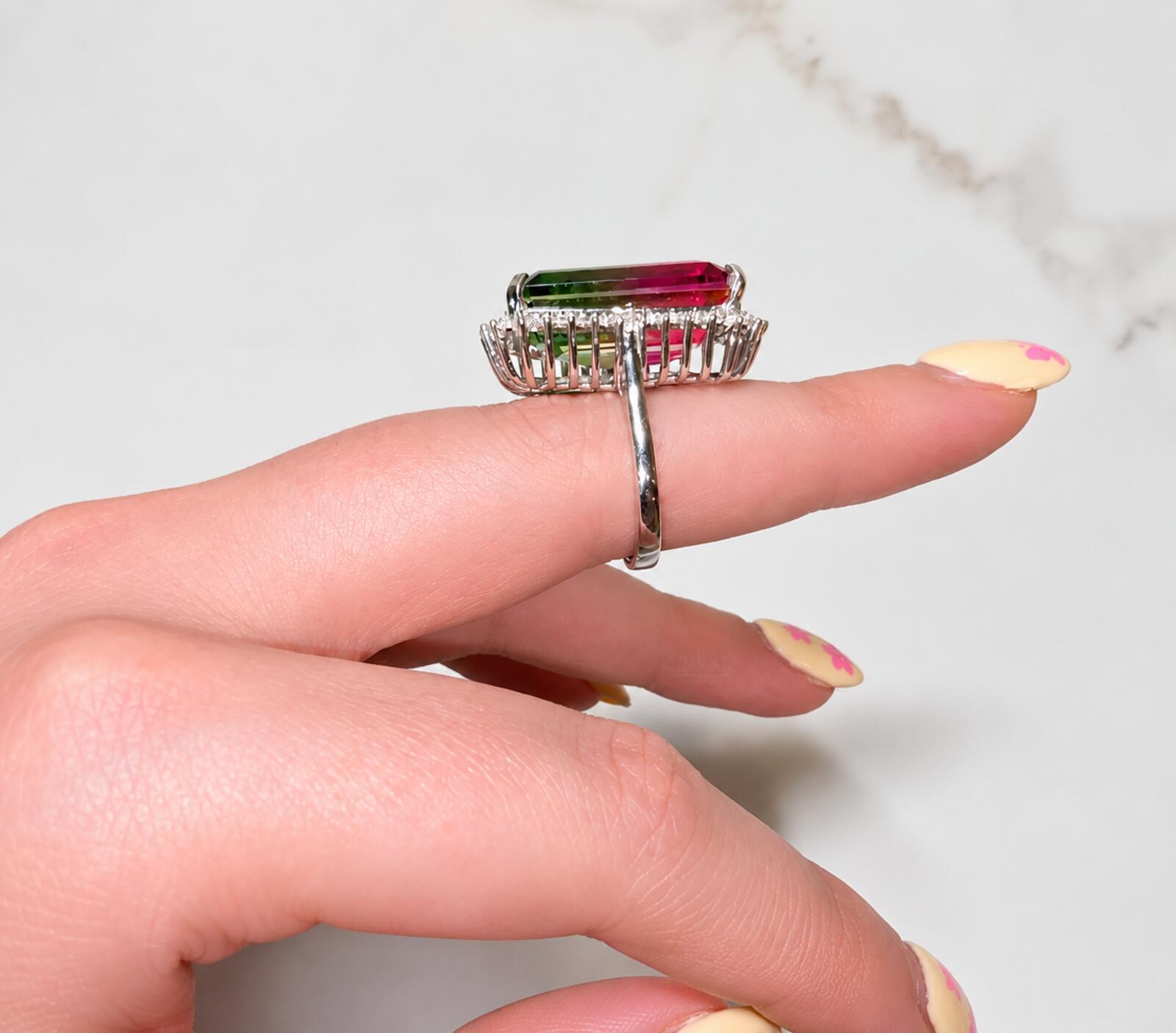 925 Ring with Platinum Overlay and watermelon opal